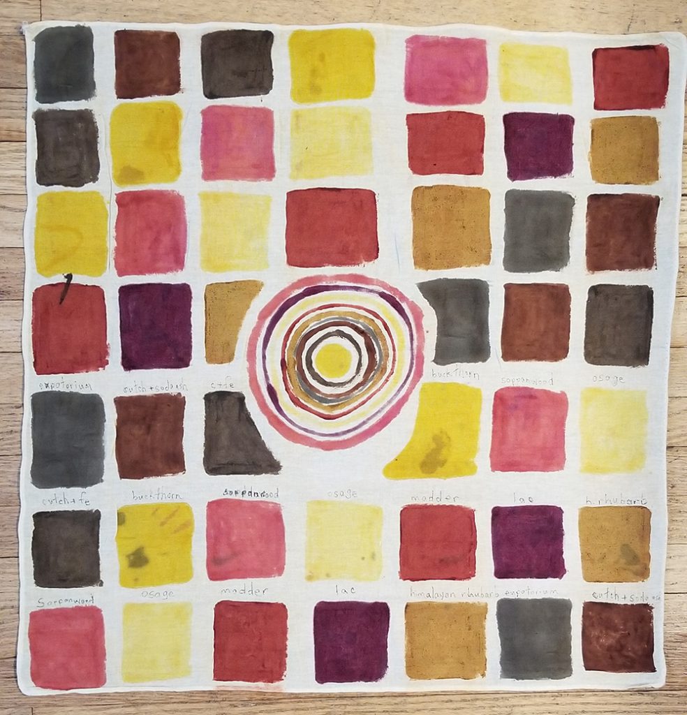 natural dyes painted on a cotton bandanna