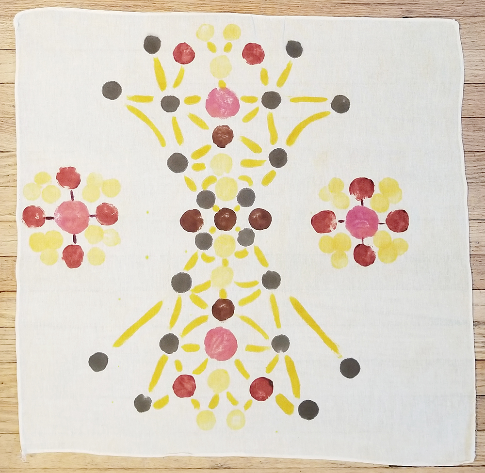 natural dyes painted on a cotton bandanna