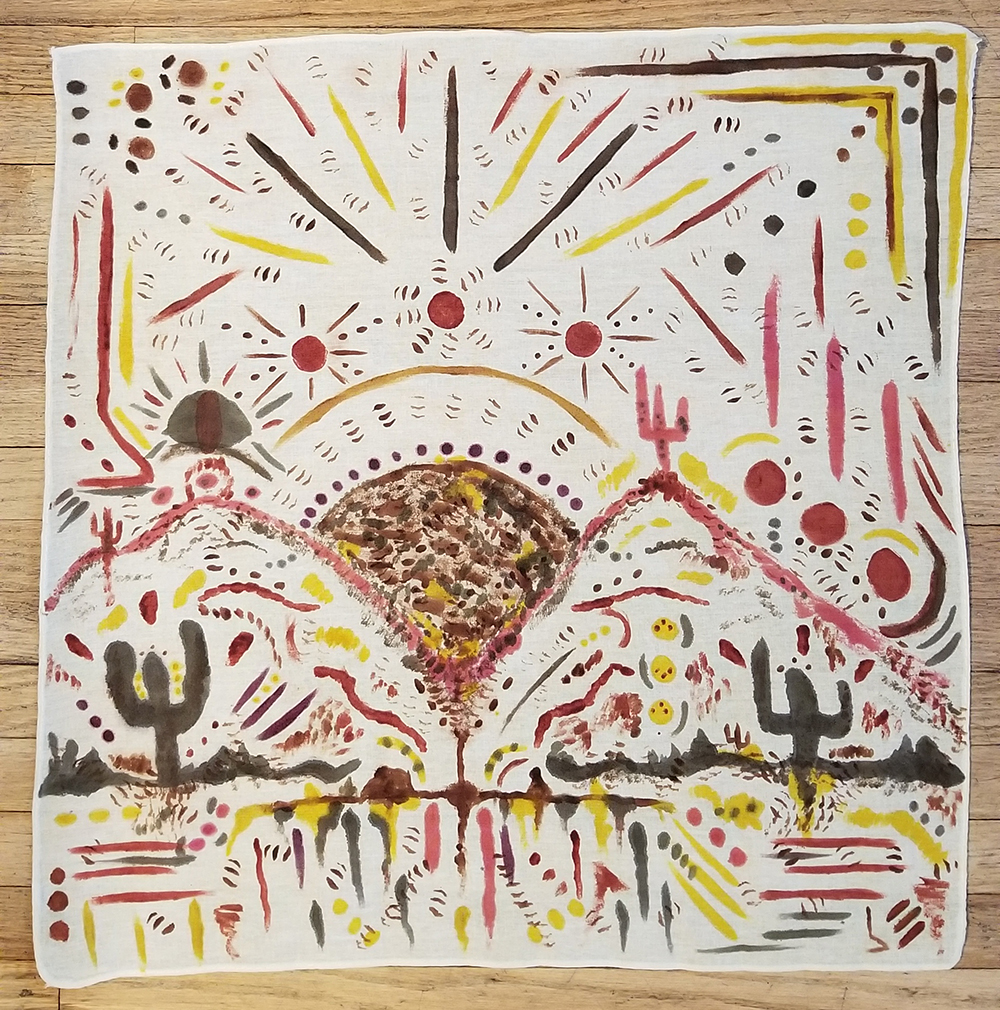 natural dyes painted on a cotton bandanna